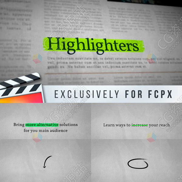 FCPX插件-标题划线重点突出箭头圆圈方框线条标注文字动画预设