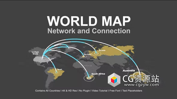 AE模板-三维线条扁平化地图地点连线动画 World Map – Network Connection