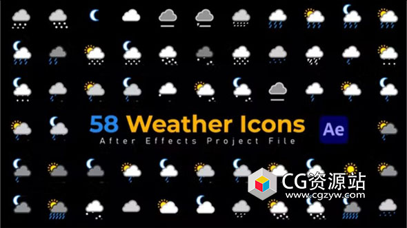 AE模板-58组天气图标动画 Weather Icons – 58 Pack