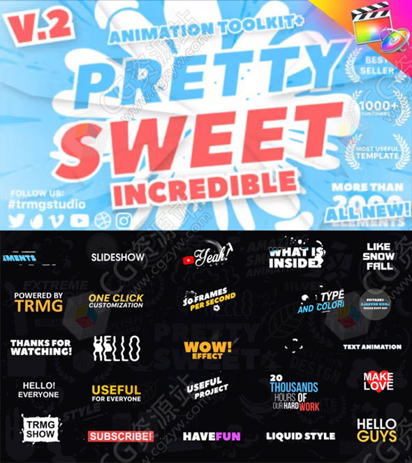 FCPX插件-606个卡通手绘流体文字标题logo转场背景音效MG图形动画-图片1