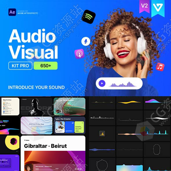 AE脚本-650+音乐播放器波形可视化广播文字标题字幕动画预设V2-图片1