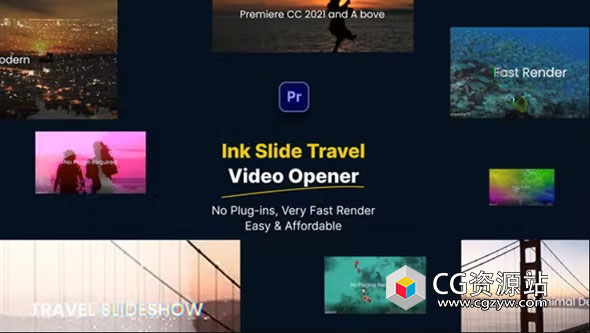 PR模板-水墨幻灯片遮罩旅行视频片头 Ink Slide Travel Video Opener