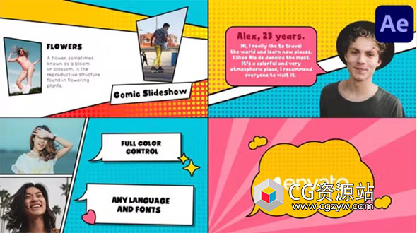 AE模板-卡通漫画框视频灯片介绍片头 Comic Slideshow