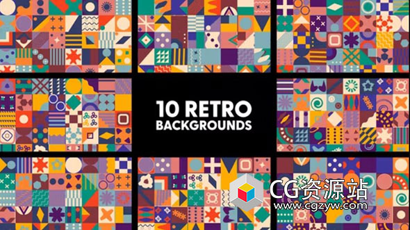 AE模板-10组卡通复古图形背景MG动画 Retro Backgrounds