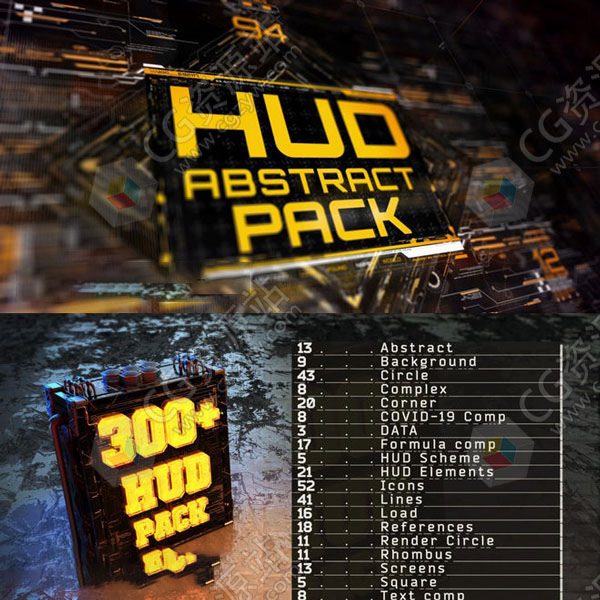 AE模板-800组两套高科技感HUD科幻元素界面UI动态素材