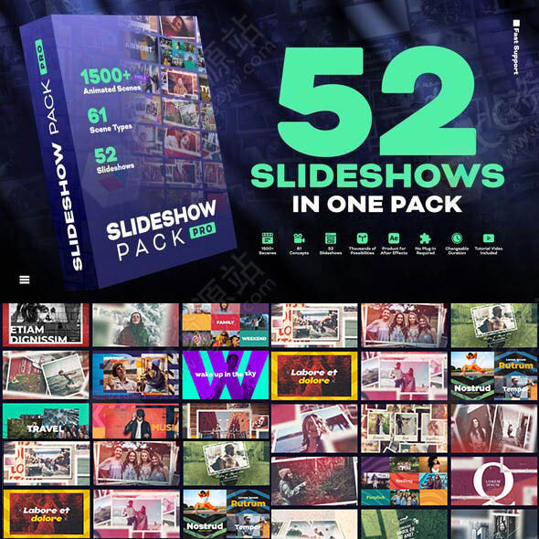 AE模板-52组照片回忆相册婚礼爱情旅游日常回忆幻灯片展示开场片头