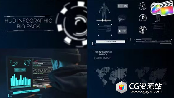 FCPX插件-科幻主题HUD元素信息图 Hud Infographic Big Pack