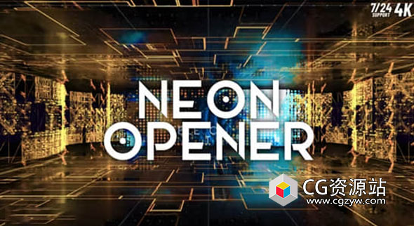 AE模板-科技感图形空间穿梭视频开场片头 Neon Opener