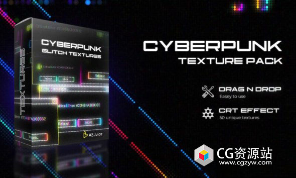 AE+PR模板-赛博朋克信号损坏噪点特效+视频素材 Cyberpunk Glitch Texture Pack