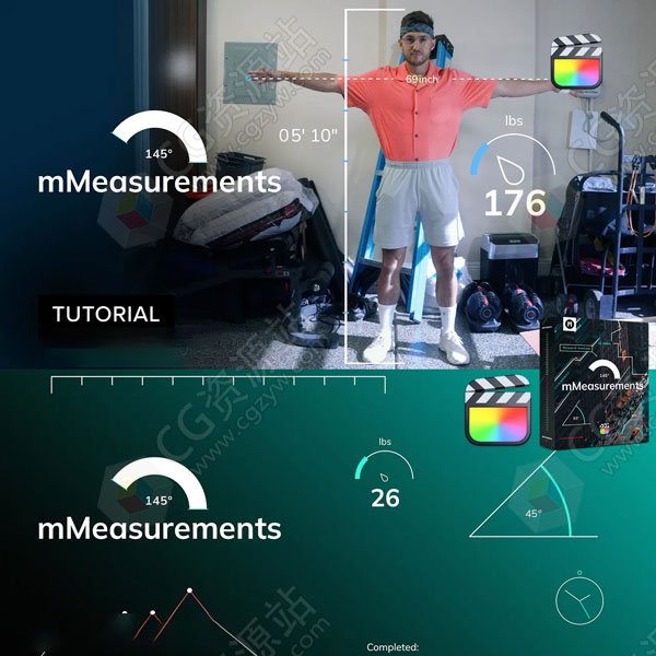 FCPX+达芬奇插件-22组线条距离速度时间测量标记文字标题指示动画预设 mMeasurements