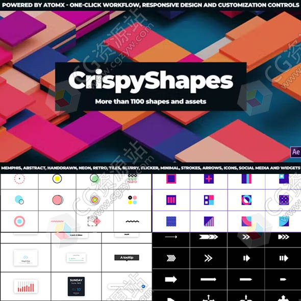 AE脚本-1100+时尚图形图标元素MG动画预设 CrispyShapes V1.2