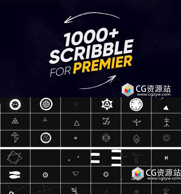 PR脚本-1000组卡通线条图形手绘涂鸦装饰元素MG动画