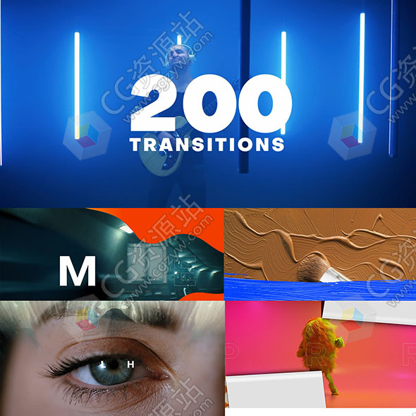 PR模板-200组光晕折叠翻页拉伸透视运动毛刺胶片烟雾视频转场预设