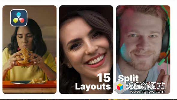 达芬奇预设-15组多屏幕布局视频分屏动画 Split Screen for Davinci Resolve Multiscreen