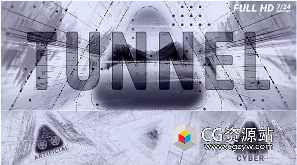 AE模板-科技感三角形隧道视频片头 Tunnel