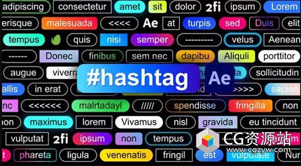 AE模板-60种预制标签样式圆角图标弹性动画 Hashtag