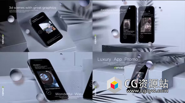 AE模板-iPhone手机模型APP应用光影背景宣传片 Phone App Mockup