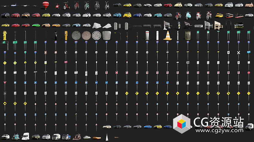 Blender汽车绑定飞机轮船路标交通工具模型预设 Car Library – Traffiq Car Models V2.2-图片3