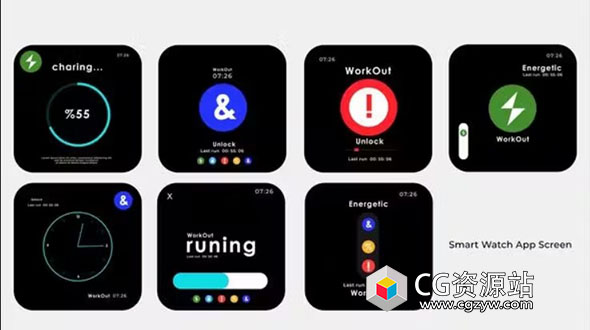 PR模板-智能手表界面UI动画 Smart Watch App Screen