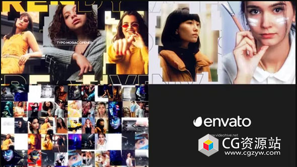 PR模板-图片照片墙展示片头 Typo Mosaic Opener