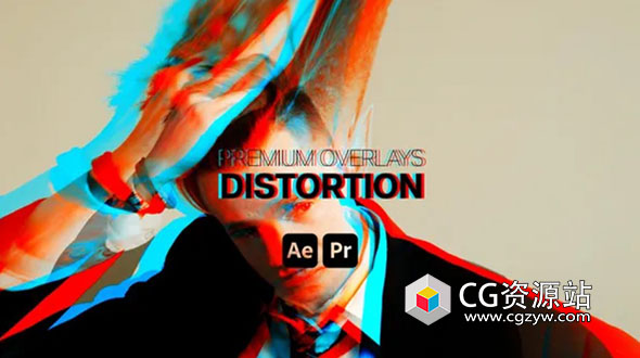 AE+PR模板-视频画面叠加RGB分离扭曲失真效果 Premium Overlays Distortion