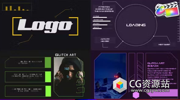 FCPX插件-动态时尚科技感边框视频包装介绍 Glitch Slideshow