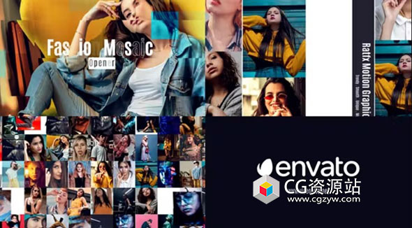 PR模板-时尚照片墙图形遮罩切割开场 Fashion Mosaic Opener