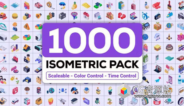 AE模板-1000组三维等距图标建筑教育医学Icons动画 Isometric Icons Pack