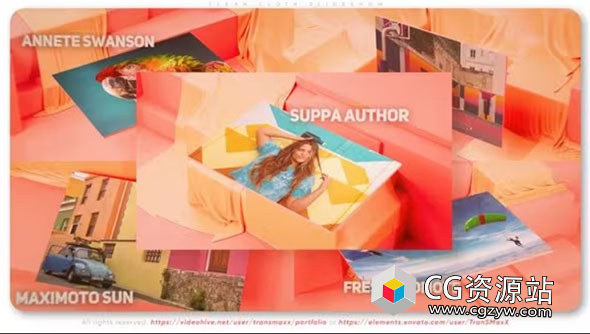 AE模板-时尚干净布滑动三维场景图片展示片头 Clean Cloth Slideshow