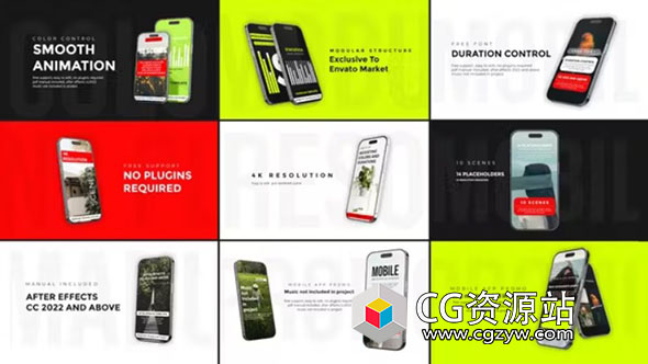 AE模板-iPhone 14苹果手机APP应用展示动画 Mobile App Promo