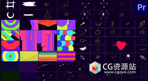 PR模板-100组卡通圆圈线条手绘动态图形元素动画