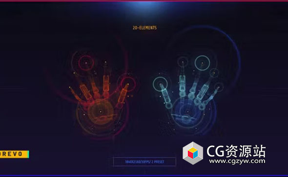 AE模板-科技感手掌扫描HUD UI屏幕动画 HUD UI SCREEN 2 Hands SCAN