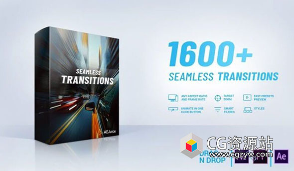 AE+PR模板-1600种鱼眼晕故障像素化抖动视频无缝转场预设 AEJuice