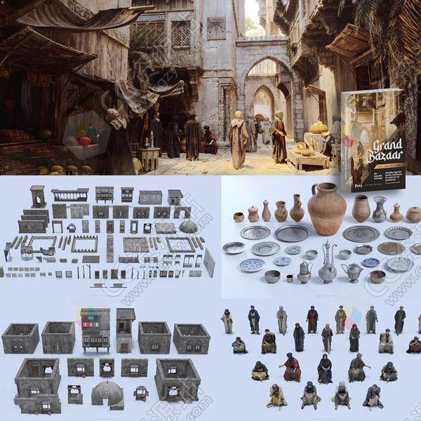 中东集市建筑楼房生活环境物品人物3D模型 Blender/FBX/OBJ/UE格式-图片1