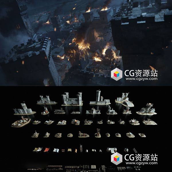 中世纪城堡城墙塔楼战争3D模型 Blender/FBX/OBJ/C4D/MAX/Maya/UE格式-图片1