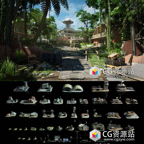 战争前线废墟武器军事装备基地建筑3D模型 C4D/Blender/FBX/OBJ/UE格式-图片1