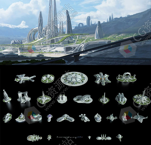 未来科幻三维城市摩天大楼场景模型 C4D/MAX/FBX/OBJ/Maya/Blender/UE/Unity-图片1