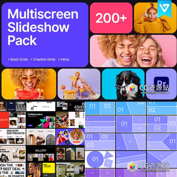 AE模板+PR脚本-200+分屏多屏拼贴图片视频包装展示动画-图片1