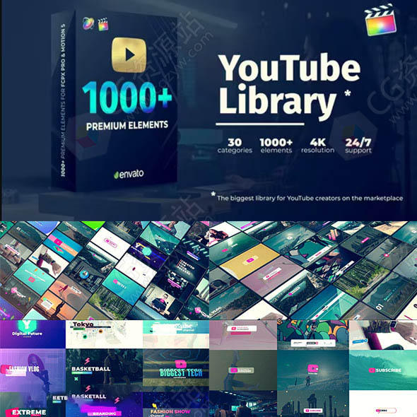 FCPX插件-1000+视频包装文字标题字幕条指示线片头开场无缝转场LUTS调色预设-图片1