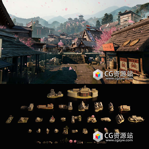 日本古风古代木屋房子道场建筑3D模型 C4D/MAX/Blender/FBX/OBJ/UE格式-图片1