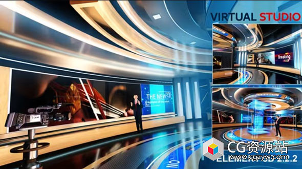 AE模板-E3D新闻虚拟演播室场景设计包装 Virtual Studio 05
