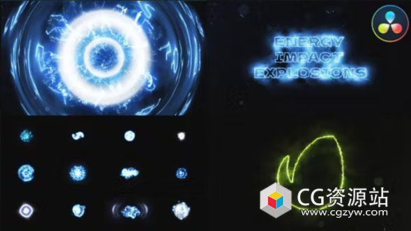 达芬奇模板-动态能量粒子冲击爆炸特效片头 Energy Impact Explosions