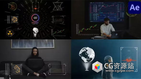 AE模板-9个高科技HUD界面UI动画元素 Digital Futuristic Interface Pack