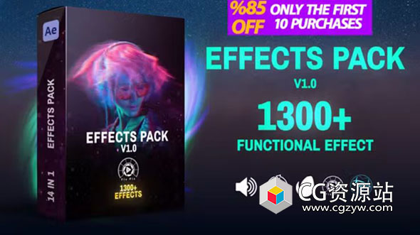 AE脚本-1600组视觉特效漏光信号损坏粒子文字标题视频转场预设 V2.0