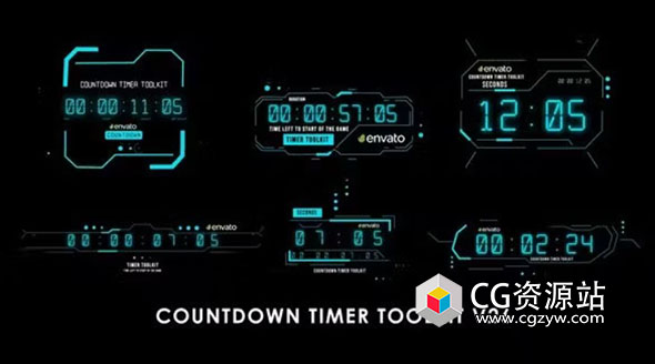 AE模板-6组科技感数字时钟倒计时动画 Countdown Timer Toolkit V26