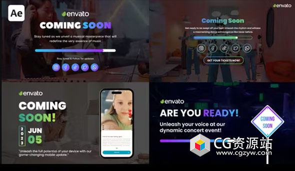 AE模板-即将推出等待文字视频信息 Coming Soon Overlay