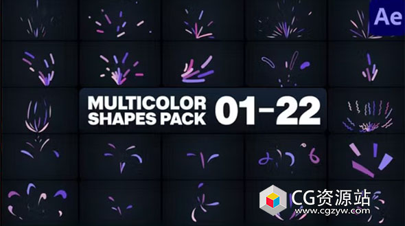 AE模板-多彩抽象彩条图形特效元素视频包装 Multicolor Shapes
