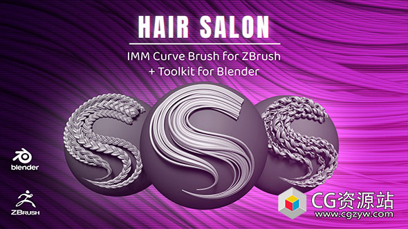 ZBrush和Blender风格化头发辫子卷发笔刷预设 Stylized Hair Strands-图片1