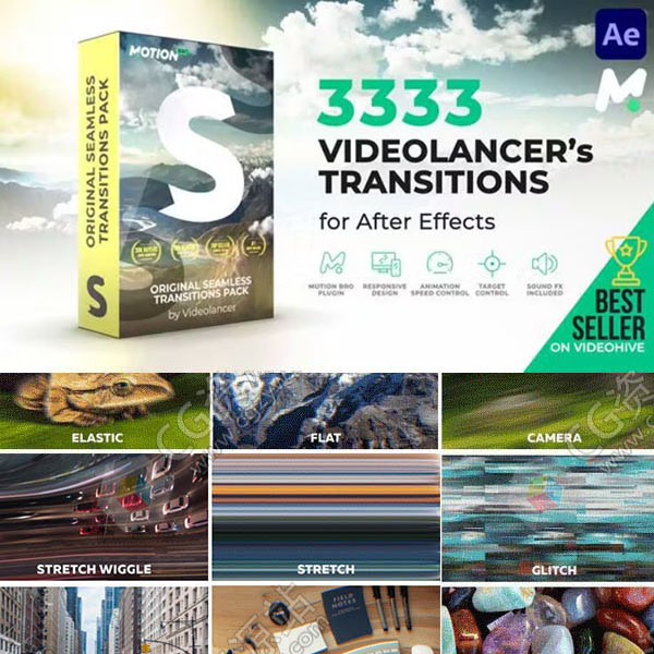 AE脚本-3333组扭曲透视旋转冲击摄像机视频无缝转场预设 V10.1-图片1