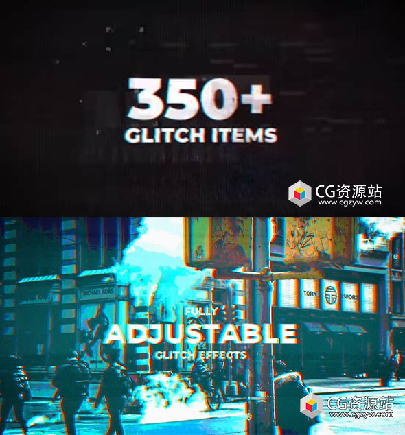 AE模板-350种电影史诗故障毛刺信号损坏特效动画预设开场白 Glitch